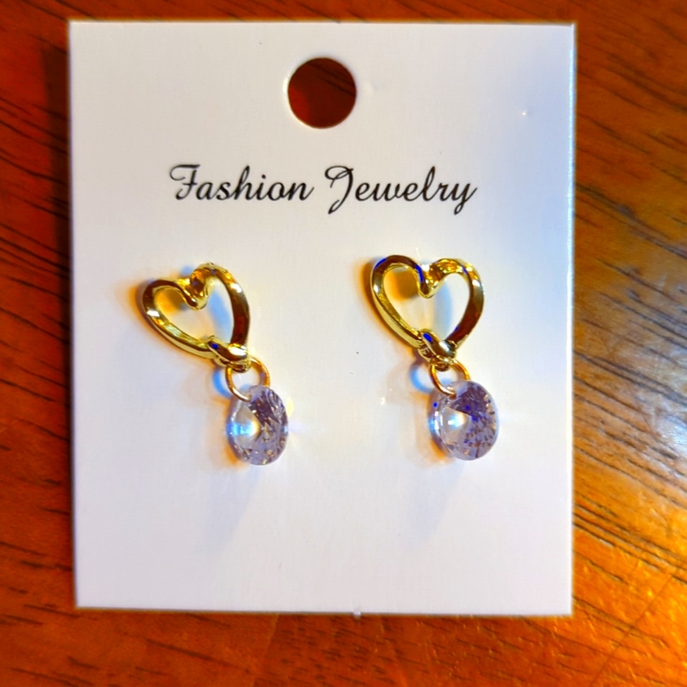 Heart Earrings With Dangling CZs